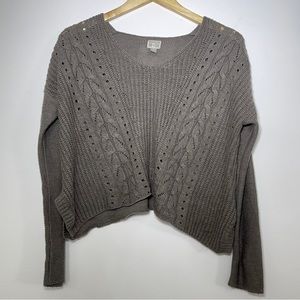 Converse One Star Crochet Knit V Neck Cropped Sweater-Size -M Color Gray